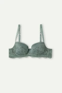 Wholesale ✨ Intimissimi 👩 Women Prairie Bouquet Sofia Balconette Bra Jade Green 🧨 -panties Sales Store RI2471S991I 4B F