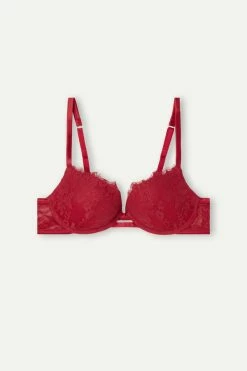 New ⌛ Intimissimi 👩 Women Heart Beat Elettra Super Push-up Bra 🍬 Candy Apple Red 💯 -panties Sales Store RPD24449888 F