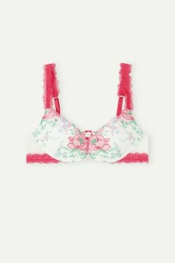 Budget ❤️ Intimissimi 👩 Women Obsessed With Floral Gioia Super Push-up Bra Talc White/bright Fuchsia 🔥 -panties Sales Store RPS2457905I F