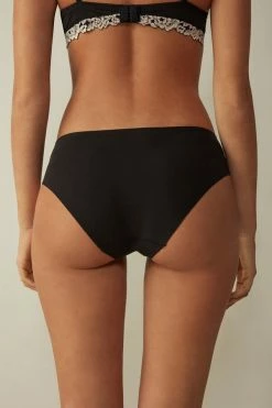 Cheap 🌟 Intimissimi 👩 Women Pretty Flowers Seamless Cotton Panties Black 🤩 -panties Sales Store SI1294V9887 BI