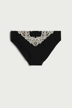 Cheap 🌟 Intimissimi 👩 Women Pretty Flowers Seamless Cotton Panties Black 🤩 -panties Sales Store SI1294V 9887 F