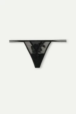 Outlet 🎉 Intimissimi 👩 Women Layers Of Lust String Thong Black 🧨 -panties Sales Store SPD2464019 F